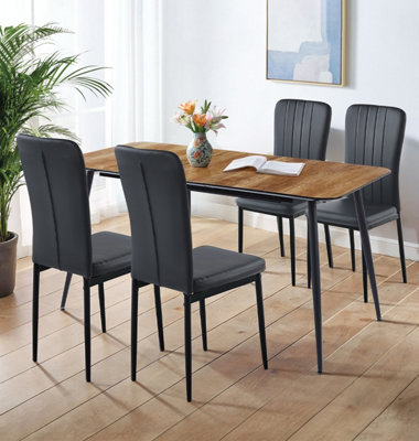 Hallowood Furniture Cullompton Large Extending Dining Table (120 to 180cm) with 4 Black Faux Leather High Back Chairs