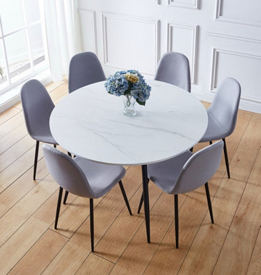 Hallowood Furniture Cullompton Large Round Dining Table (1.2m) with 6 Chairs (CHA502-SGY)