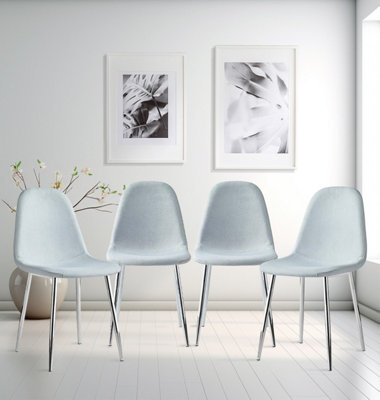 Hallowood Furniture Cullompton Light Grey Fabric Dining Chair with Silver Legs x 4