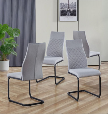 Hallowood Furniture Cullompton Light Grey High Back Dining Chairs with Black Metal Base x4