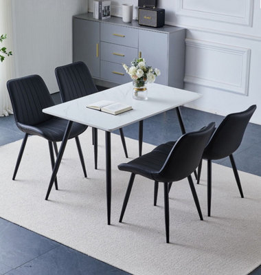 Hallowood Furniture Cullompton Rectangular Dining Table (1.2m) with 4 Black Bonded Leather Chairs