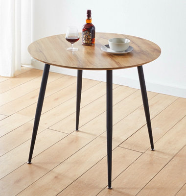 Hallowood Furniture Cullompton Round Dining Table (TAB901, 90cm) with Light Oak Effect Top and Black Legs