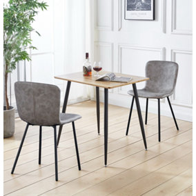 Hallowood Furniture Cullompton Small 80cm Rectangular Dining Table with 2 Grey Leather Effect Chairs