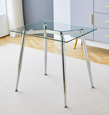Hallowood Furniture Cullompton Small Glass Dining Table (0.8m) with Chrome Legs