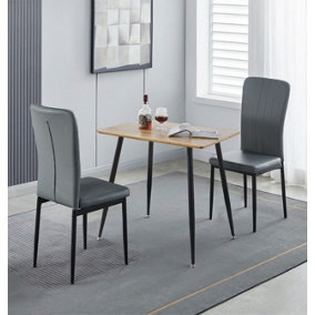 Hallowood Furniture Cullompton Small Rectangular Dining Table 80cm with 2 Faux Leather Grey Chairs