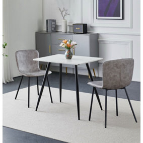 Hallowood Furniture Cullompton Small Rectangular Dining Table 80cm with 2 Grey Leather Effect Chairs