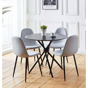 Hallowood Furniture Cullompton Small Round Black Dining Table (0.9m) with 4 Chairs (CHA502-SGY)