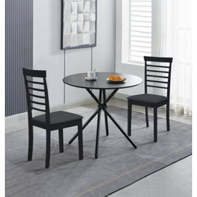 Hallowood Furniture Cullompton Small Round Dining Table 90cm with 2 Black Finish Fabric Chairs