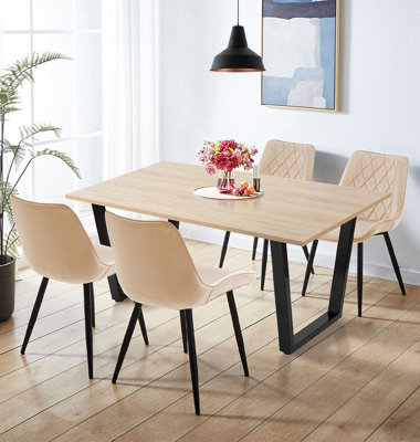 Hallowood Furniture Dudley 150cm Dining Table Set with 4 Light Brown Fabric Dining Chairs