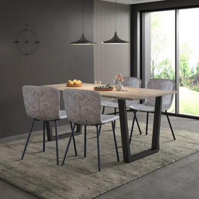 Hallowood Furniture Dudley 180cm Dining Table Set with 4 Grey Faux Leather Chairs