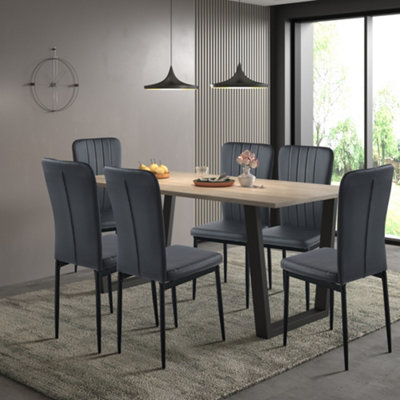 Hallowood Furniture Dudley 180cm Dining Table Set with 6 Black Faux Leather High Back Chairs