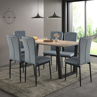 Hallowood Furniture Dudley 180cm Dining Table Set with 6 Grey Faux Leather High Back Chairs