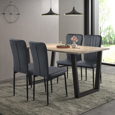 Hallowood Furniture Dudley Dinning Table 1.5m with 4 Black Faux Leather Chairs