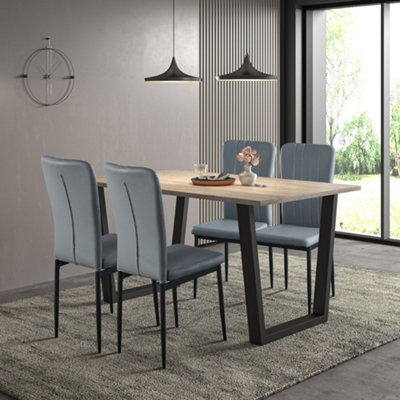 Hallowood Furniture Dudley Dinning Table 1.5m with 4 Light Grey Faux Leather Chairs