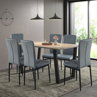 Hallowood Furniture Dudley Dinning Table 1.5m with 6 Light Grey Faux Leather Chairs