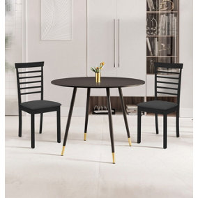 Hallowood Furniture Finley Small Round Dining Table in Black Finish with 2 Black Wooden Chairs