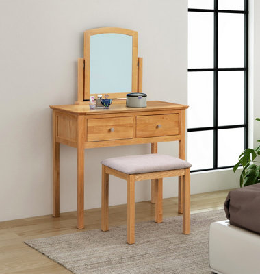 Hallowood Furniture Hereford Oak Dressing Table Set with Stool and Mirror