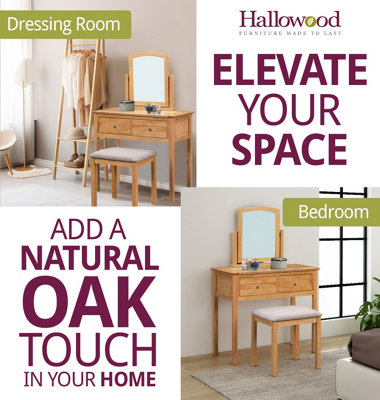 Hallowood Furniture Hereford Oak Dressing Table Set with Stool and Mirror
