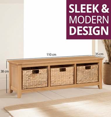 Hallowood Furniture Hereford Storage Bench with 3 Basket