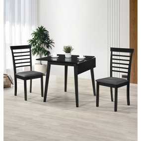 Hallowood Furniture Ledbury Drop Leaf Rectangular Table with 2 Chairs in Black Finish