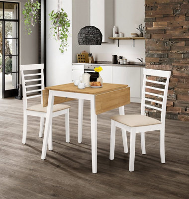 Hallowood Furniture Ledbury Drop Leaf Rectangular Table with 2 Chairs in White Painted and Oak Finish