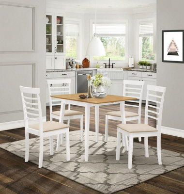 Hallowood Furniture Ledbury Drop Leaf Rectangular Table with 4 Chairs in White Painted and Oak Finish