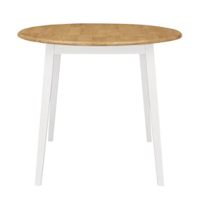 Hallowood Furniture Ledbury Drop Leaf Round Table in White Painted and Oak Finish