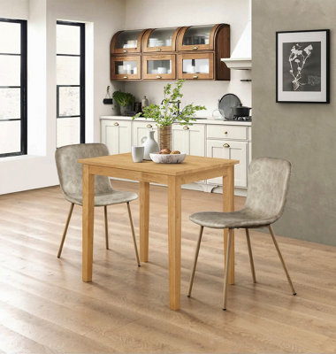 Hallowood Ledbury Small Dining Table & 2 Chairs Set - Light Oak, Cream Fabric Seats, 80x60cm Table-1133380