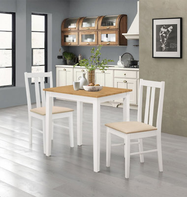 Hallowood Furniture Ledbury Small Dining Table with 2 Dining Chairs, White Painted with Light Oak Finish