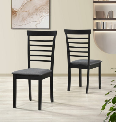 Hallowood Furniture Ledbury Wooden Chair with Fabric Seat Pad in Black Finish (Pair)