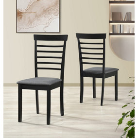 Hallowood Furniture Ledbury Wooden Chair with Fabric Seat Pad in Black Finish (Pair)