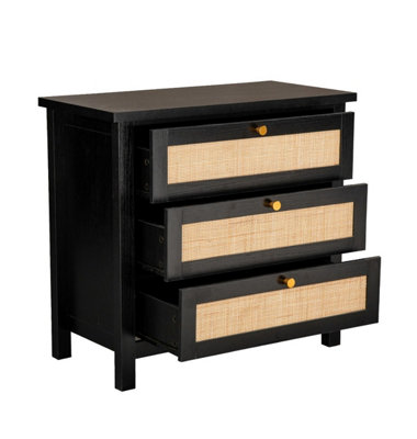Hallowood Furniture Newquay Comodino effetto quercia con 2 cassetti e parte anteriore in rattan, comodino stretto, tavolino per lampada, camera da letto, comodino, tavolino per soggiorno