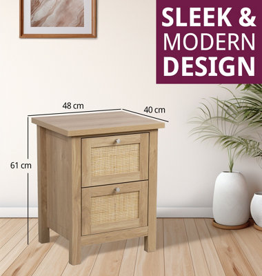 AllForWood Modern Nightstand - Solid Sustainable Hevea Wood Bedside Table With Drawers, Nordic Style