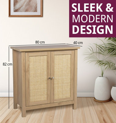 Hallowood Furniture Newquay Oak Effect Small Cupboard with Real Rattan Front