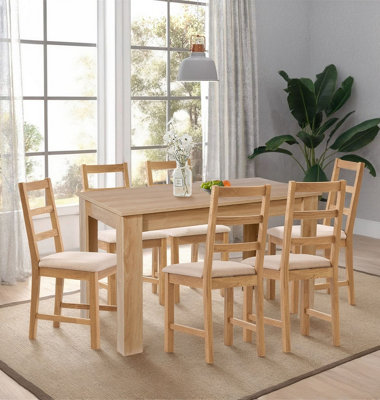 Hallowood Furniture Newquay Oak Fix Top 120cm Table with 6 Ladder Back ...