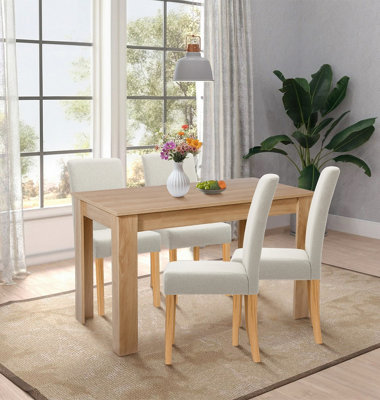 Hallowood Furniture Newquay Oak Fixed Top Table 120cm with 4 Straight ...