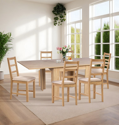 Hallowood Furniture Newquay Oak Flip Top Extending Table with 6 Ladder Back Oak Chair with Beige Seat Pads DIY at B Q