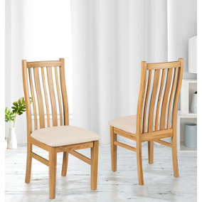 Hallowood Furniture Oak Chair with Beige Fabric Seat Pad (Pair)