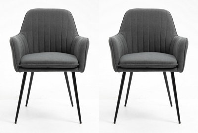 Hallowood Furniture Pair of Dark Grey Fabric Armchair with Metal Legs