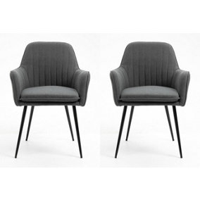Hallowood Furniture Pair of Dark Grey Fabric Armchair with Metal Legs