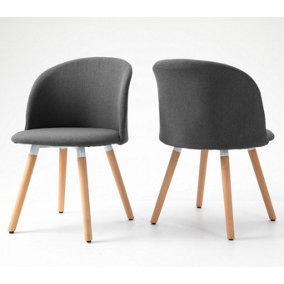 Hallowood Furniture Pair of Dark Grey Fabric Chair with Wooden Legs