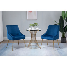 Hallowood Furniture Pair of Fabric Dining Chair with Arms and Golden Legs - Blue
