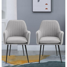 Hallowood Furniture Pair of Light Grey Fabric Chair with Metal Legs
