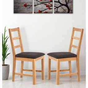Hallowood Furniture Pair of Oak Small Ladder Back Chairs with Charcoal Fabric Seat