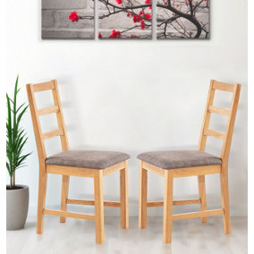 Hallowood Furniture Pair of Oak Small Ladder Back Chairs with Grey Fabric Seat