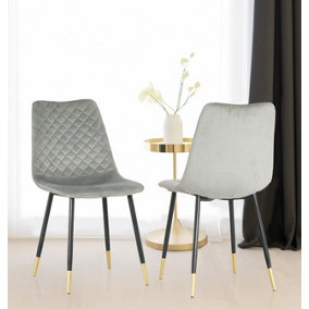 Hallowood Furniture Pair of Velvet Dining Chair (CHA201) with Metal Legs - Silver Grey