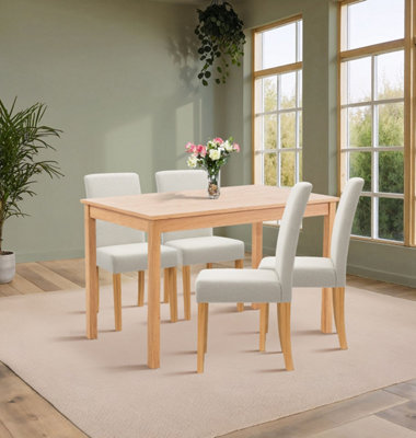 Hallowood Furniture Waverly Light Oak Dining Table (120x70cm) Set with 4 Upholstered Chairs in Beige