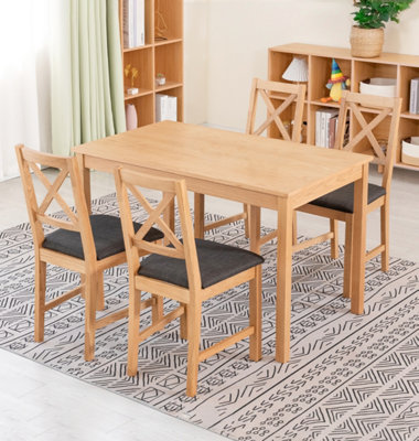 Hallowood Furniture Waverly Oak Dining Table (TAB1200) Set with 4 Small Cross Back Chairs (Charcoal Seat)