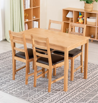 Hallowood Furniture Waverly Oak Dining Table (TAB1200) Set with 4 Small Ladder Back Chairs (Brown Seat)