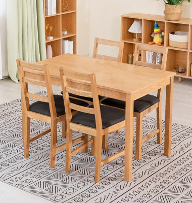 Hallowood Furniture Waverly Oak Dining Table (TAB1200) Set with 4 Small Ladder Back Chairs (Charcoal Seat)